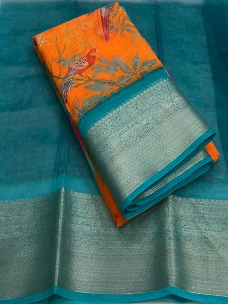 Finnest Look Organza Silk Saree With Excellent Colour Combinations With Latest Colouring Techniques Saree