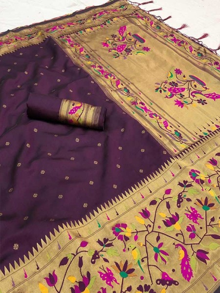 Gorgeous Yeola Paithani Saree With  Perfect Combination Of Silver And Fancy Colors