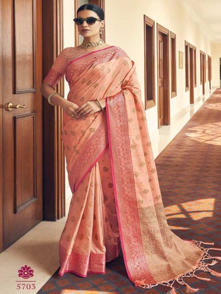 Peach Colour Tussar Silk weaving Saree