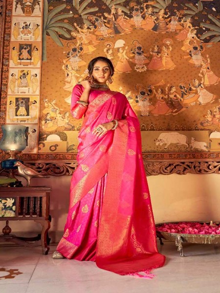  Beautiful Pink Color Soft handloom Weaving silk Saree