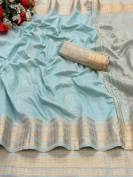 Finnest Look Soft Cotton Silk Weaving Saree with Sequence work 