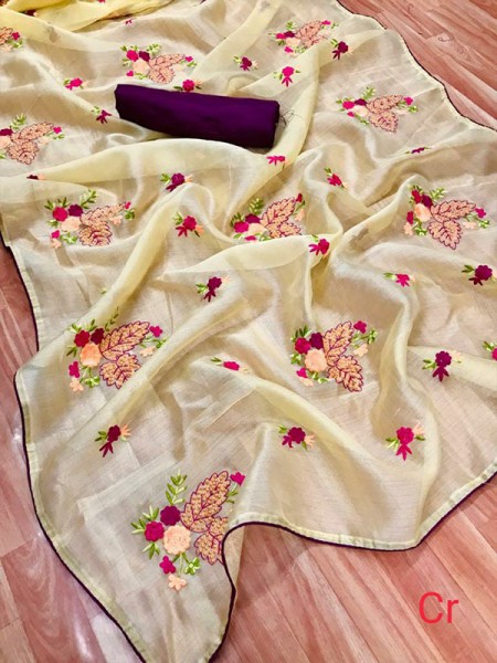 Classic Look Organza Silk Saree with embroidery work