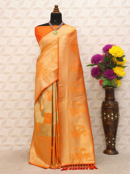 Gorgeous Style Kanchipuram Silk Saree with Zari weaved