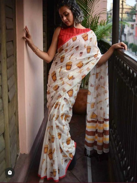 Unique Style Pure Soft Fancy Cotton Silk Sarees With Fantastic Prints Nd Running Blouse