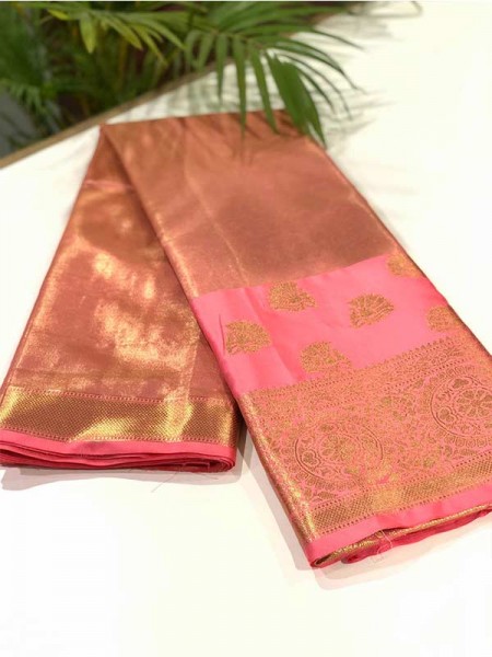 Stylish Look Pink Colour Soft Tissue using Jacquard weaving Saree 