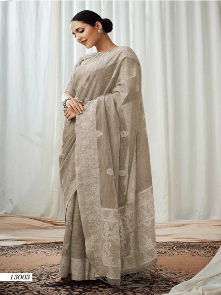 Stunning Look Soft Luckhnowi Rich Pallu Weaving Linen Saree