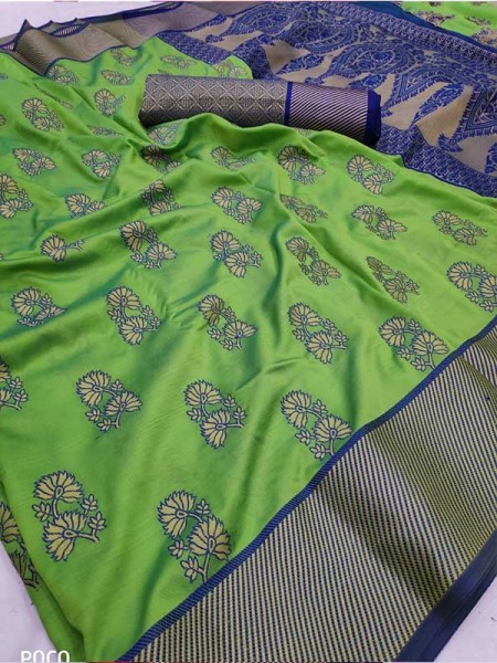 Beautiful Green Color Pure Silk With Weaving Branded Saree