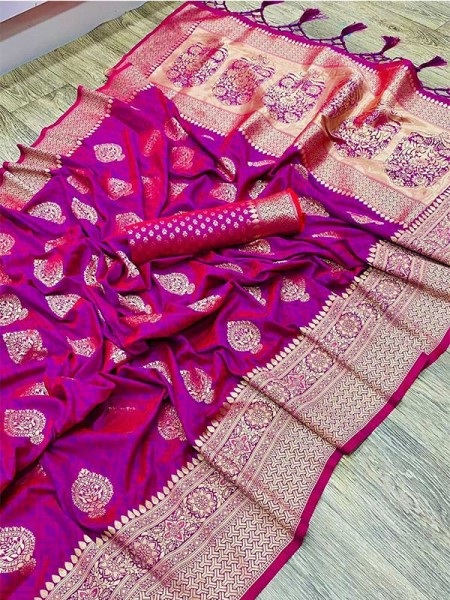 Wedding Season Purple Colour Pure Silk With Pure Zari Weaving Roasted Rani  Saree