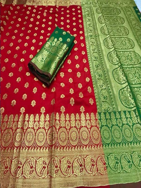 Pretty Look Red Color banarasi silk saree with heavy zari rich pallu 