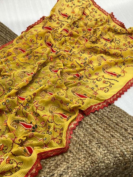 Georgette viscose embroidered work Saree with beautiful border