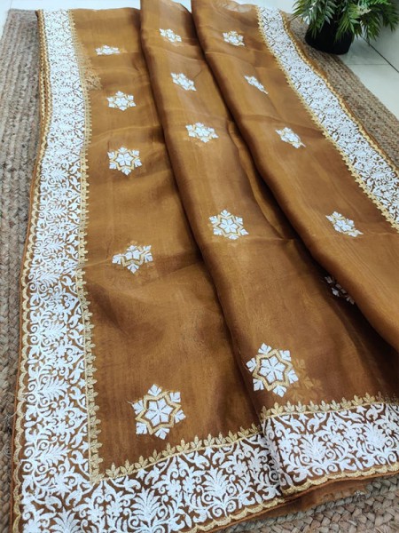 Attractive Lakhnavi Organza Saree with Kashmiri Thread Work & Sattin Banglori Silk Blouse