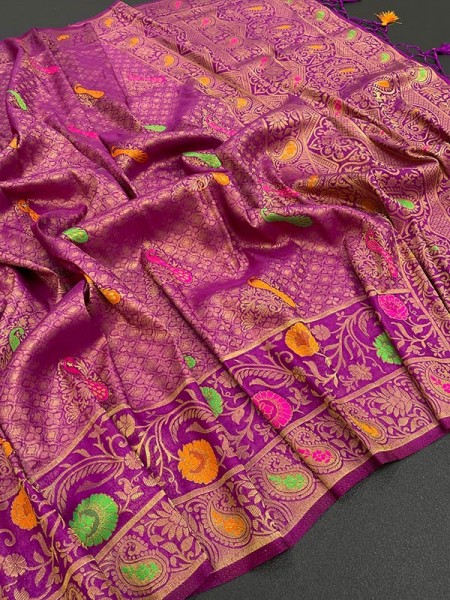 Married Season Softy Silk weaving Saree with Meenakari Work