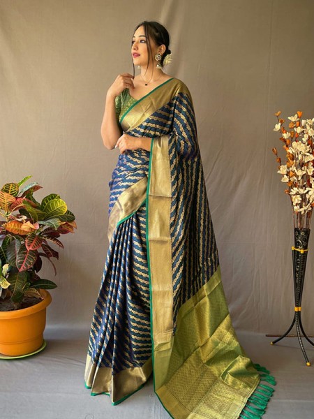 Special Designer Banarasi Patola Saree with Leheriya Gold Zari Weaves & Meenakari Weaving