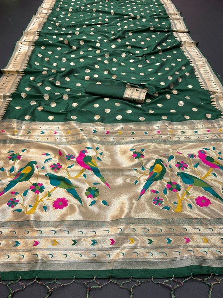 Eye-Catching Look Paithni Silk Saree with silver weaving border & Rich Pallu