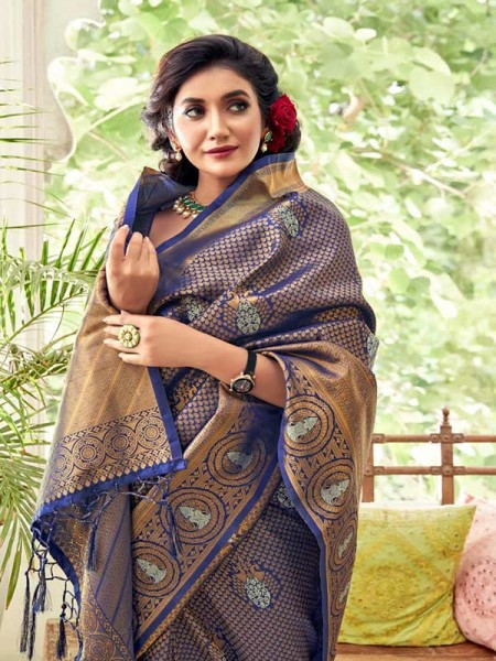  Beautiful Blue Color Soft Handloom Weaving silk Saree