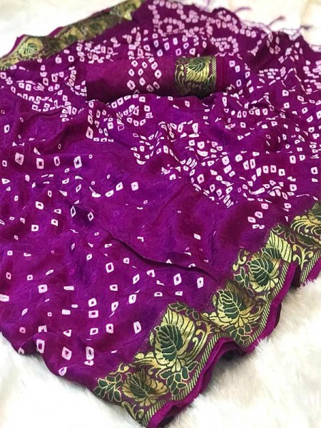 Festival Look Viskos Silk Hand Bandhej Single Colour sarees