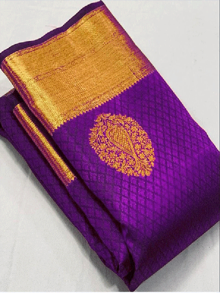 Stunning Purple  color Lichi Silk weaving Jacquard Saree