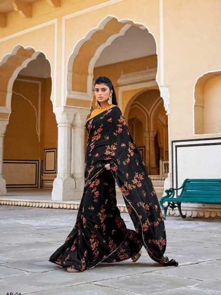 Black Color  Ragha Georgette With Jecquard Blouse