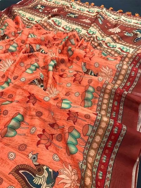 Latest Pure Cotton Digital Kalamkari Printed Saree