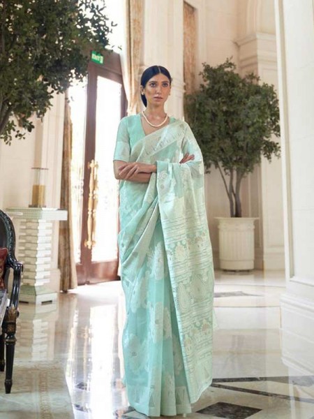 Stunning Look Cyan Colour  Modal Chikankari Weaving Saree