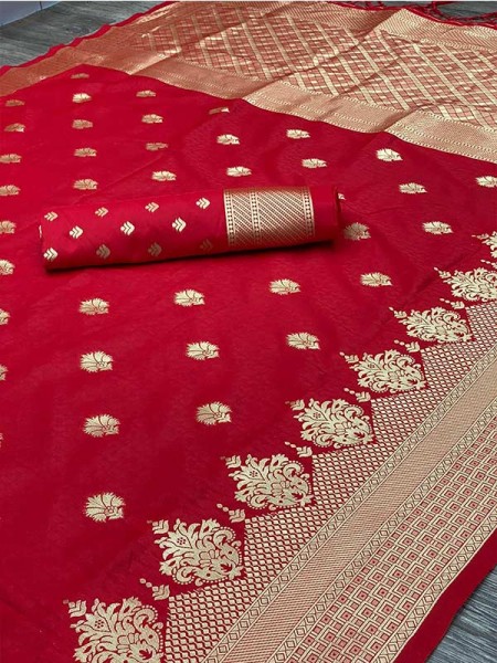 Wedding Season Red Colour Pure Silk With Pure Zari Weaving Roasted Rani  Saree