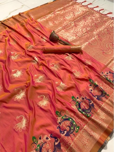 Amazing Stylish Silk weaving Saree with Beautiful Peacock work