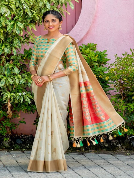 Pretty Look Pure Tussur Silk weaving Saree with zari weaves Flower & butti