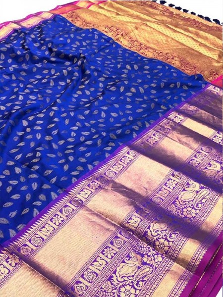 Wedding Designer  Kanchipuram Silk Pure Zari Weaving Border Saree