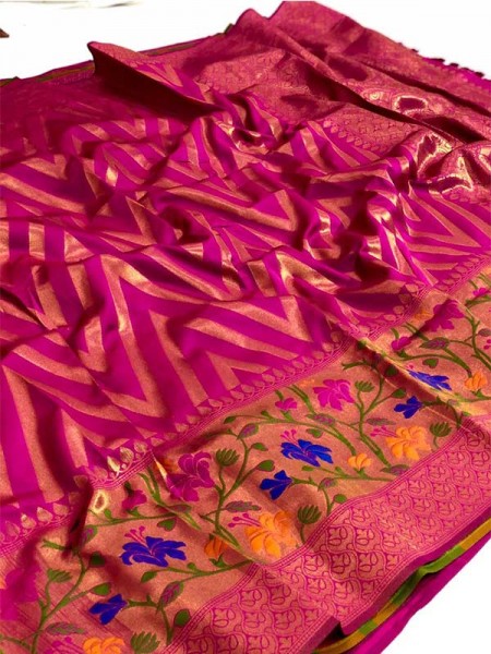 Wedding Look Pink  color Pure Jacquard Fabrics With Resham Zari Work Saree
