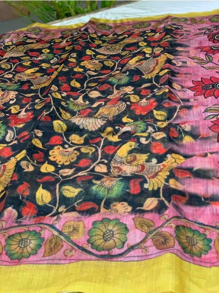 Beautiful Semi Handloom Kalamkari Designed Blend Print Saree -Style Array