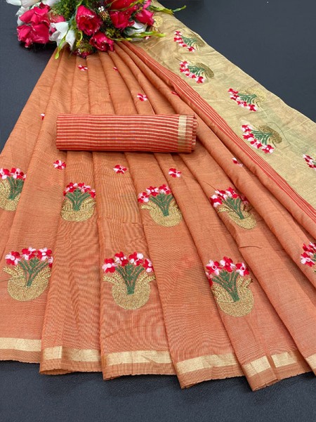 Classic Look Soft Silk embroidery work Saree