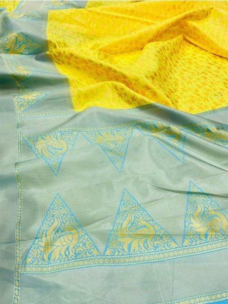 Stunning Look Yellow Soft Lichi Silk With Beautiful Rich Pallu Saree