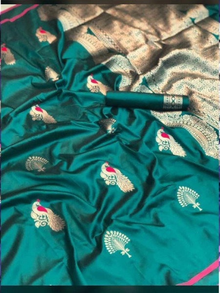 Amazing Stylish Lichi Silk weaving Saree with Beautiful Peacock work