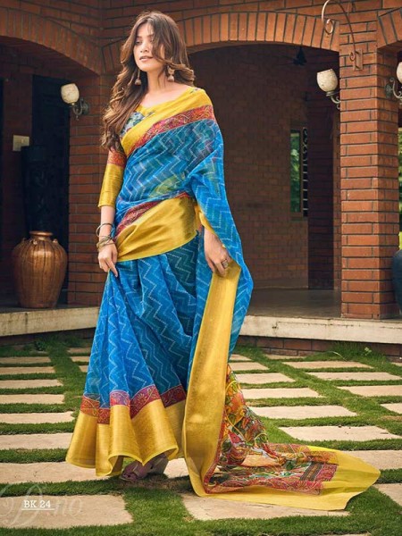 Premium Organza Checks Bandhani Digtal  Rich Pallu With Kalamkari Design Weaving 