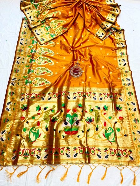 Gorgeous Look Paithani Silk Saree with Jacquard weaving border