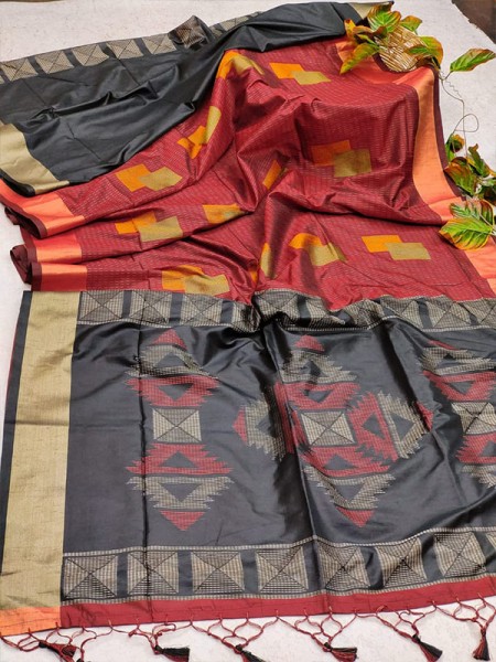 New Designer Soft Raw Silk Weaving saree with ikkat woven Pallu 