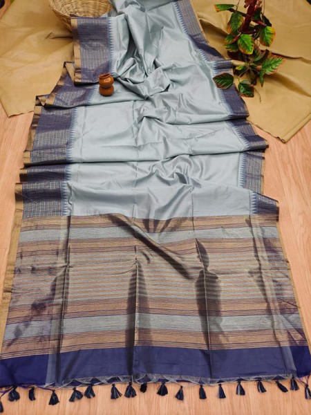 Exclusive Look South Silk Saree with contrast zari woven checks Bomkai Temple Border