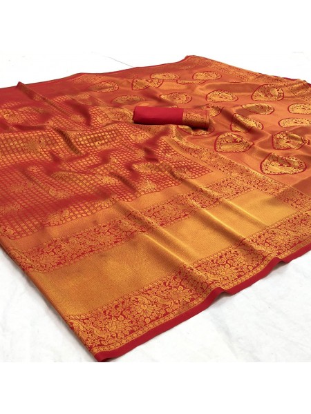 Fancy Look Kanjivaram Silk With Pure Golden Zari Along With Zari Woven Pattern Across Full Saree