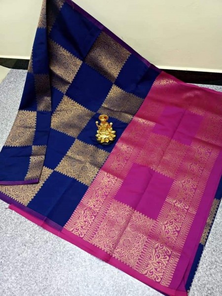 Stunning Blue color Lichi Silk weaving Jacquard Saree