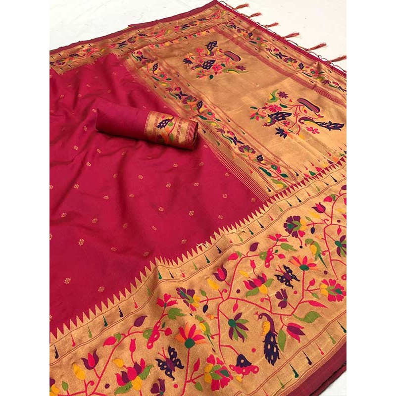 Buy Wine Color Paithani Silk Saree with Meenakari Zari Woven Festive Wear  Online at Best Price | Cbazaar