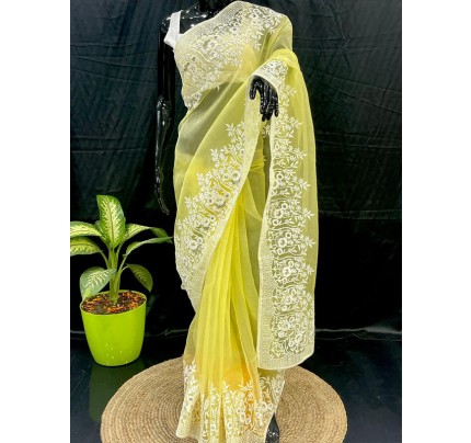 Classic Look Organza Saree with sequencing work border 