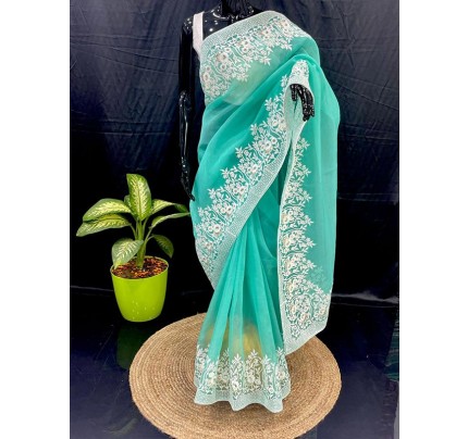 Classic Look Organza Saree with sequencing work border 
