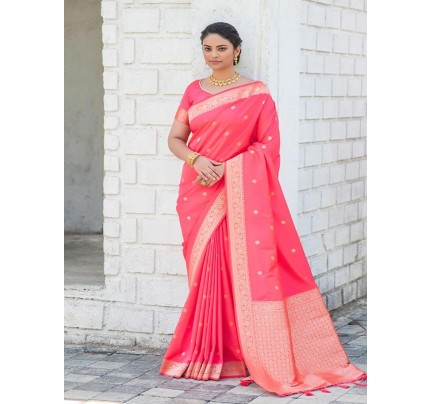 Modern Look Banarasi Silk Saree with AllOver Zari Butti Weaves with Gorgeous Pallu