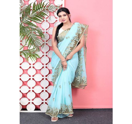 Graceful Georgette Saree with embroidery work Rich pallu & border having effect of jaal design