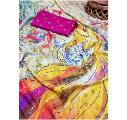 Premium Pure Soft Silk handwork Saree with all Side Sequence work