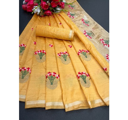 Classic Look Soft Silk embroidery work Saree