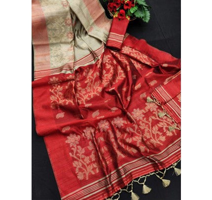 Pure tussar Silk Jamdani weaving Saree with exclusive tassels
