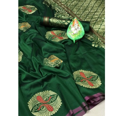 Stylish Soft Lichi Silk Saree with Gold Zari weaving work