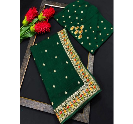 Embellished Designer Vichitra Silk embroidered Saree with Embroidered Butti 