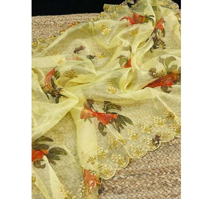 Fancy Look Organza embroidery Saree with hand Stone work